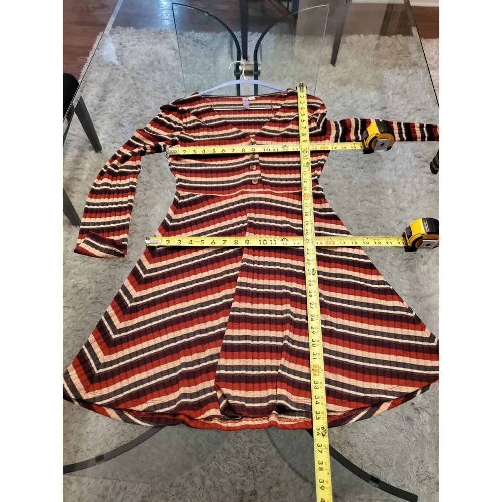 Alya Womens Multi Striped Polyester V Neck Long Sleeve Knee Length Dress Large - Image 11