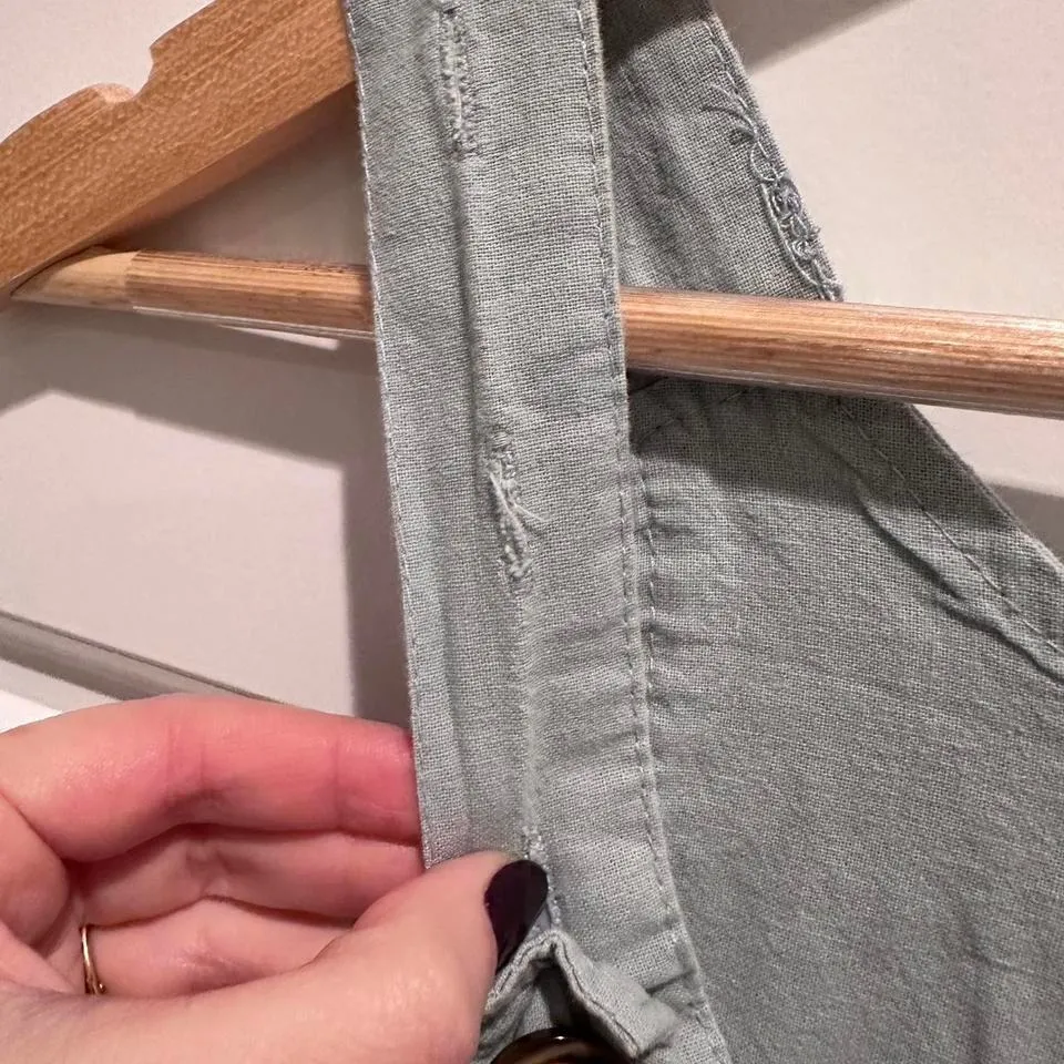 Light Blue Fish Pattern Jumpsuit Overalls Cotton Linen Boho Hippie Medium - Image 5