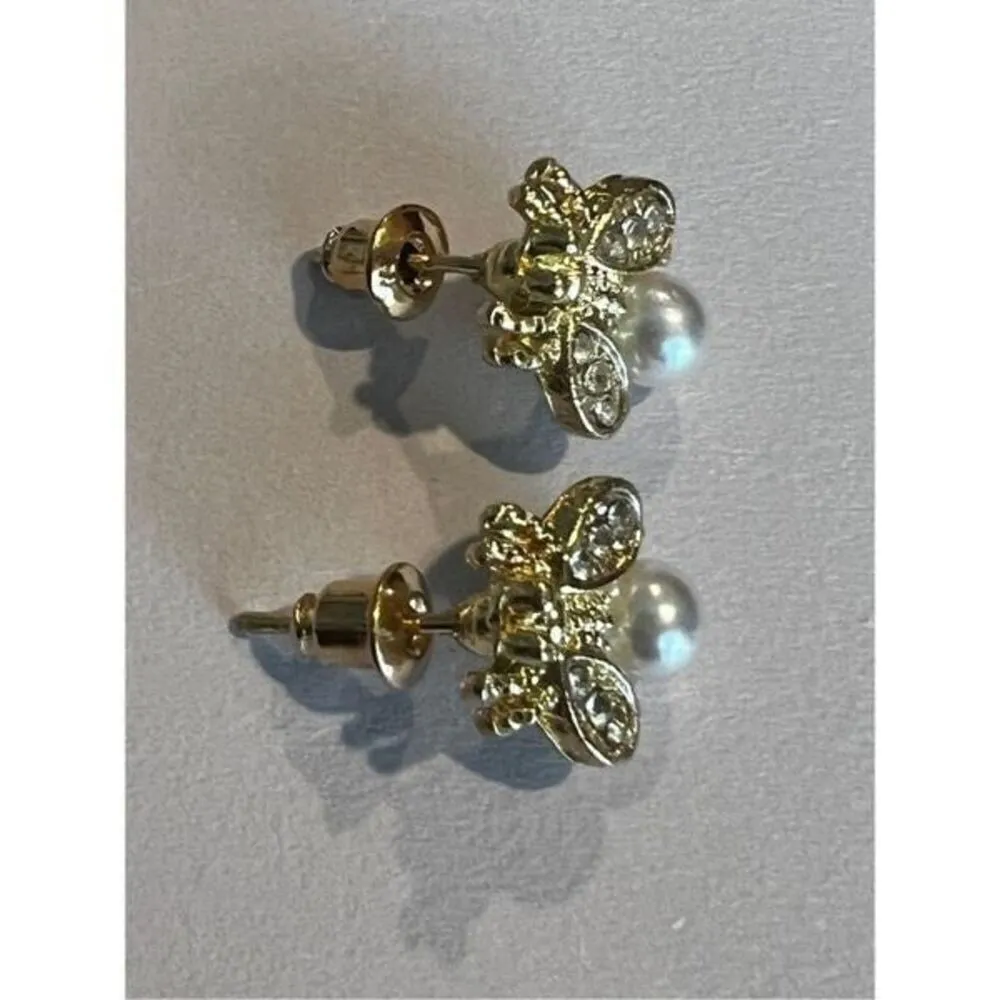 Bee Earrings bee Pearl stud Earrings Gold - Image 8