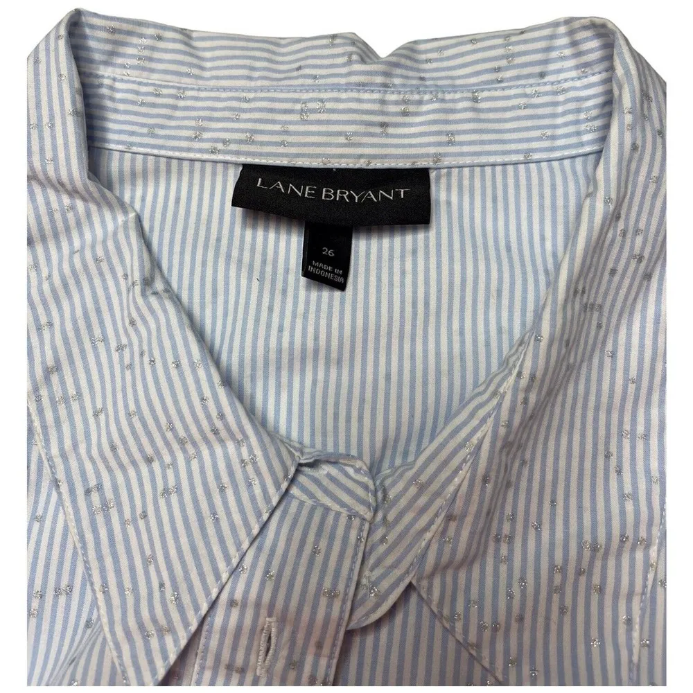Lane Bryant Pinstriped Ruffle Short Sleeves Collared Button Up Dressy Shirt 26 - Image 6