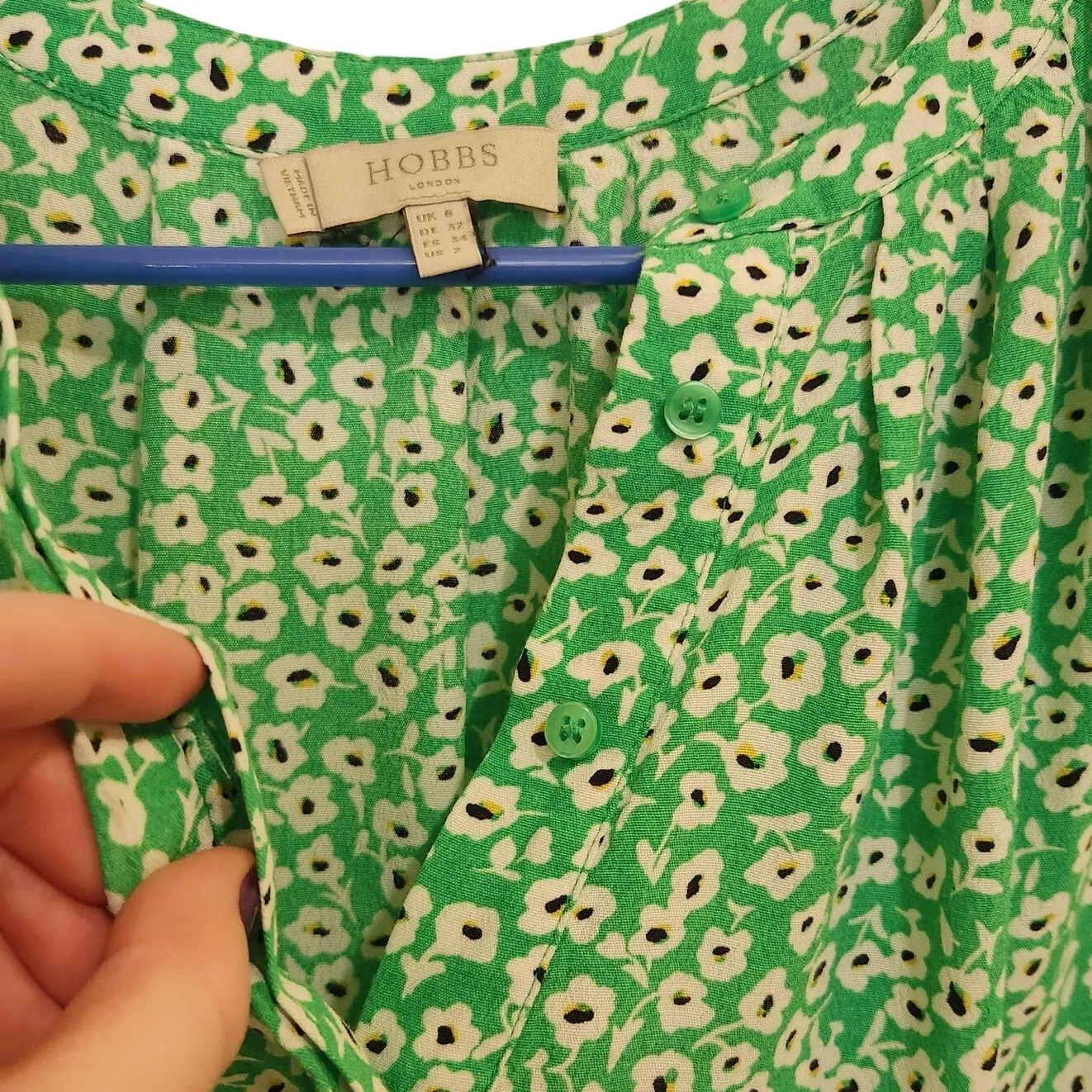 Hobbs Green Floral Sleeveless Pleated Button Front Blouse Casual Top Size 2 - Image 5