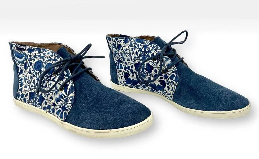 SOLUDOS Blue White Floral Italian Printed Motif Suede Lace Up Sneaker Boot - Image 3