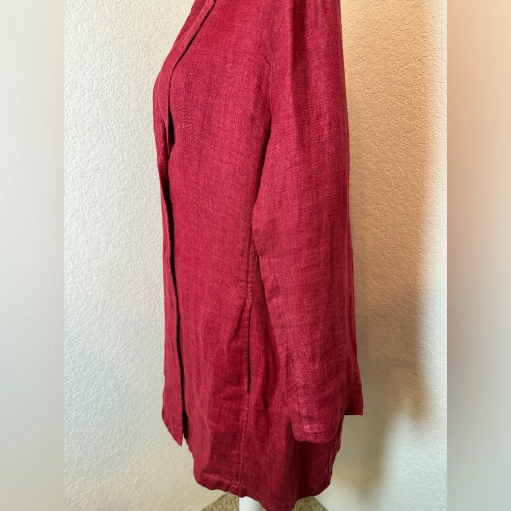 Deep Red‎ Eileen Fisher Longline Linen Blazer size Large - Image 3