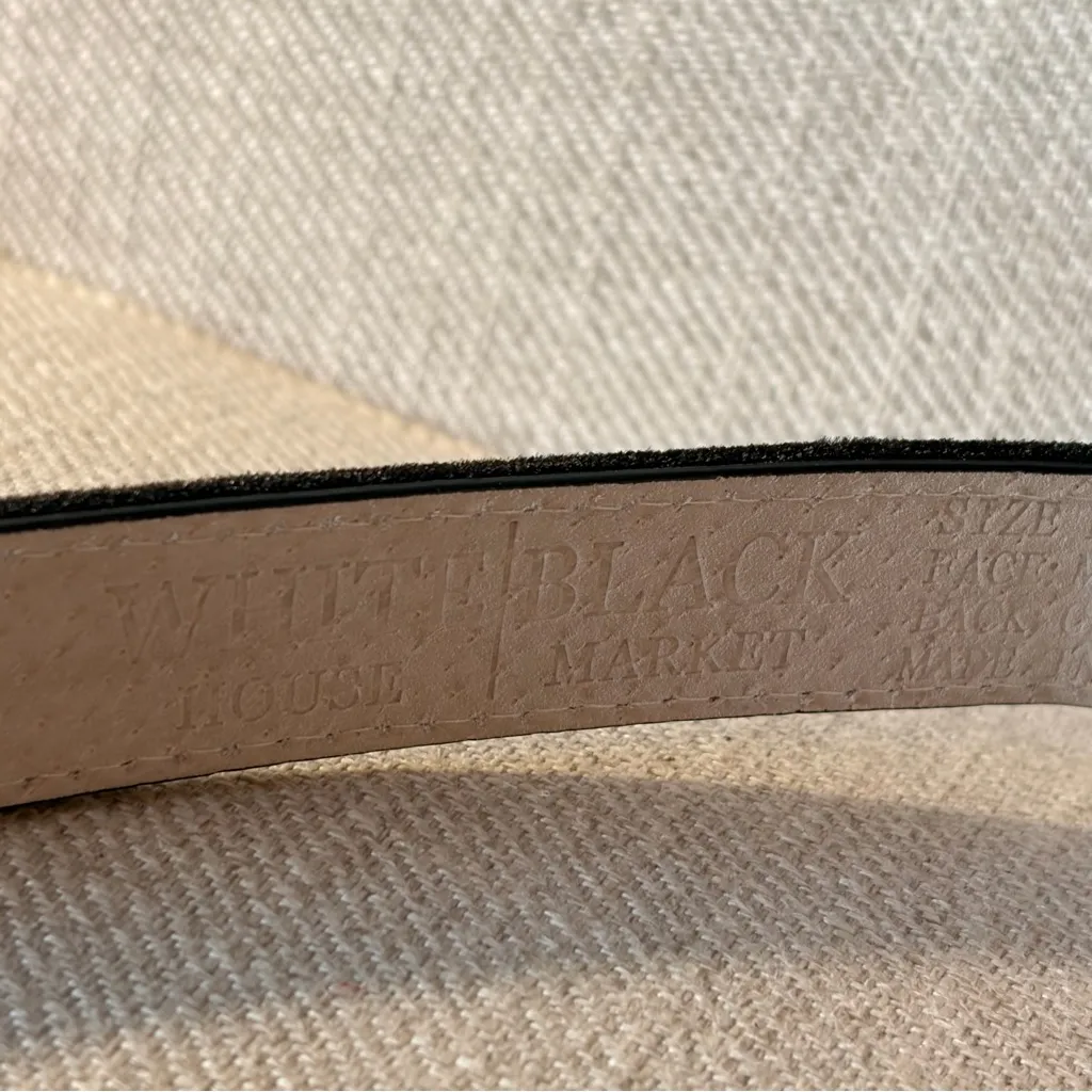 White House Black Market Size Medium Black Velvet Gemstone Bling Buckle Belt - Image 2