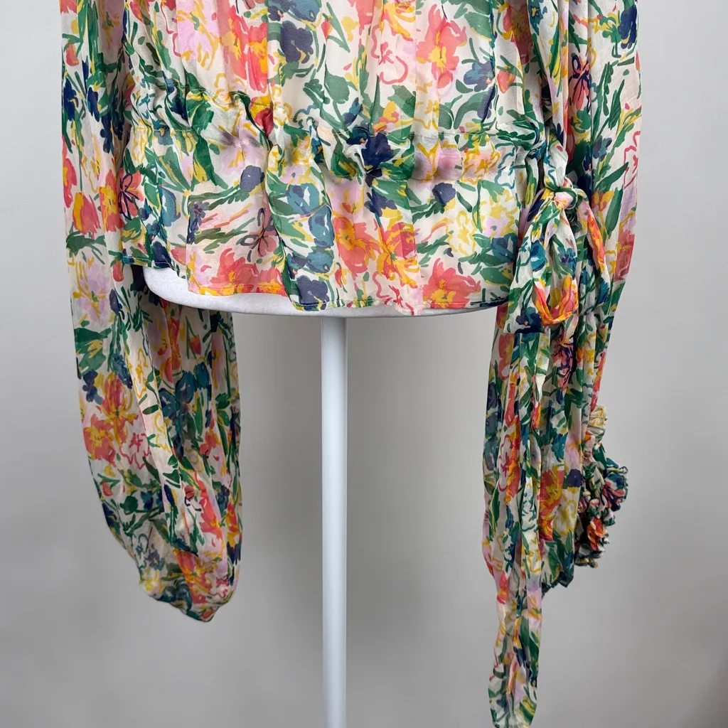 Ted Baker Kesara Floral Printed Ruffle Blouse Tie Waist Balloon Sleeves Size 6 - Image 5