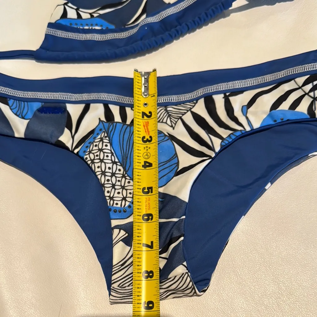 Women large Blue leaves pattern Bikini triangle top bottom Set stitching - Image 10