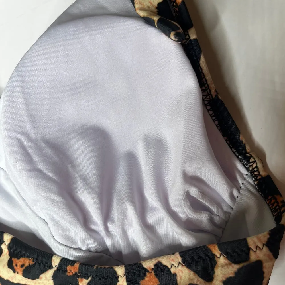 Suuksess Leopard Print One Piece Halter Swimsuit New M Brown Size M - Image 6