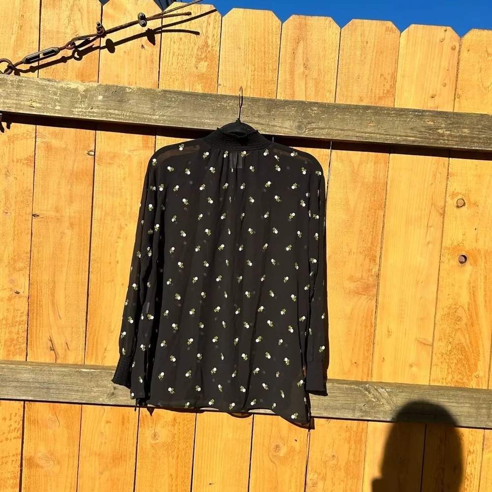 Cabi Floral Embroidered Smocked Neck‎ Long Sleeve Sheer Blouse, Xxs Oversized - Image 7