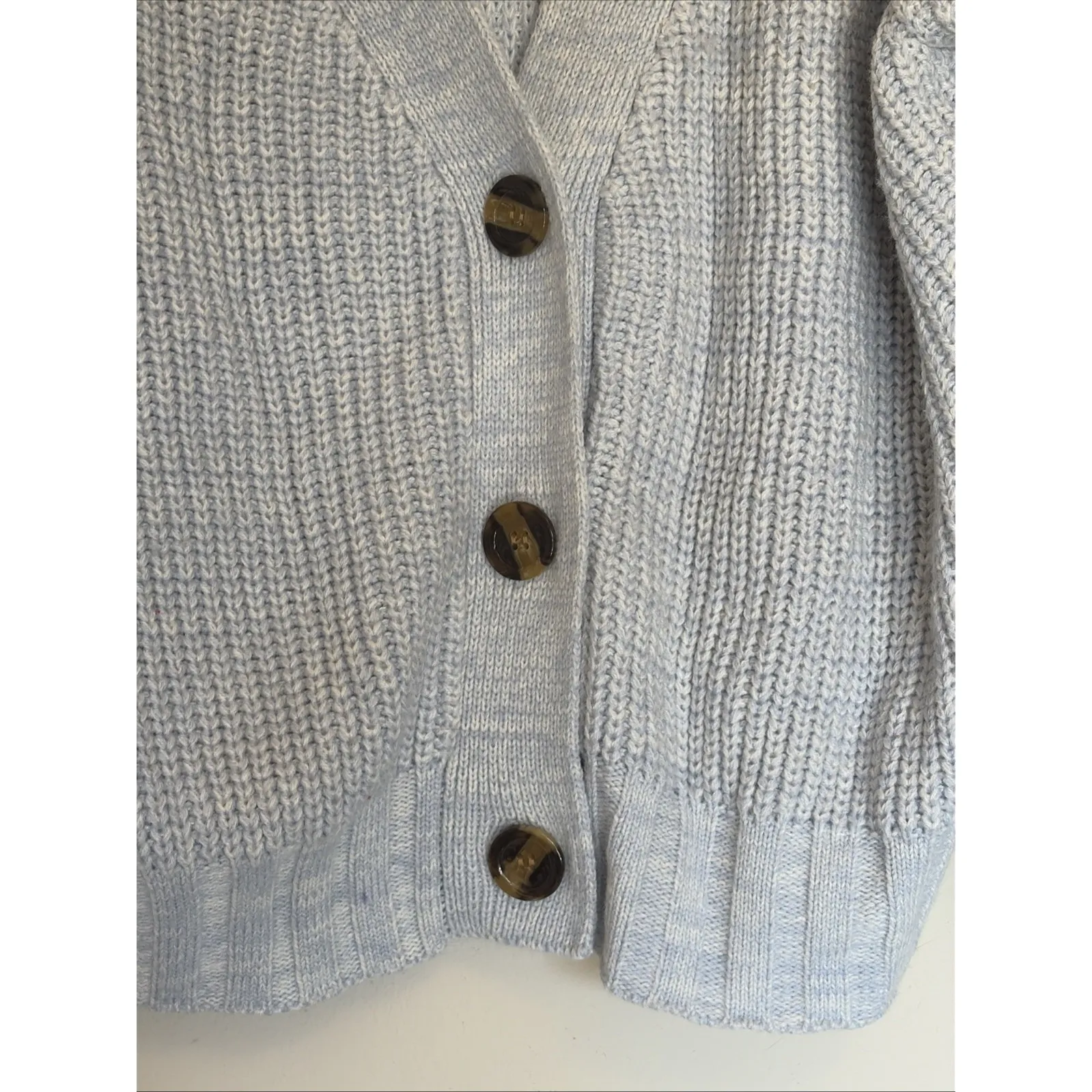 STORIA Light Blue Big Button Front Cardigan Knit Sweater Womens Medium Cottage - Image 7