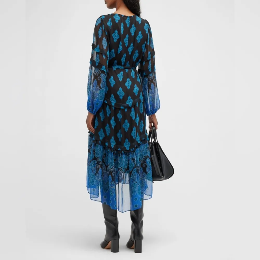 NWT Kobi Halperin Connor Printed Midi Dress, Black Blue Size XXL New w/Tag $548 - Image 4
