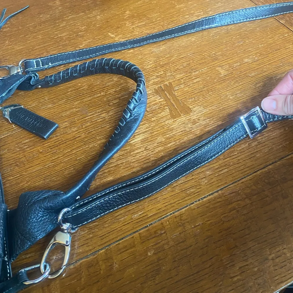 Boho Aqua Madonna Leather Animal Print Fringe Black Crossbody Bag - Image 4