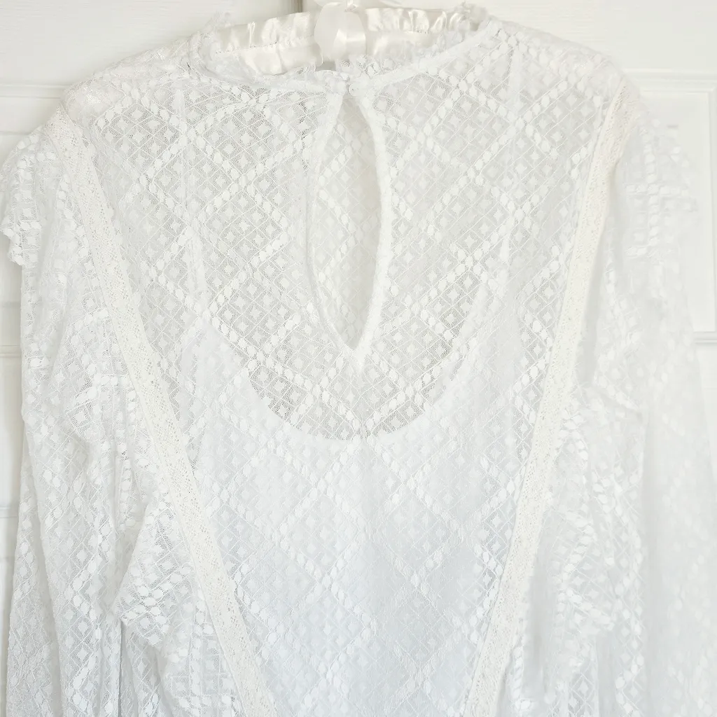 Intimately Free People Goldie Lace Bodysuit Ivory White Lined‎ Women's Sz  Small - Image 7