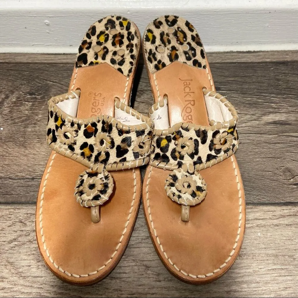Jack Rogers Haircalf Jacks Flat Padded Thong Sandals 1/2” heel leopard print 8 - Image 3