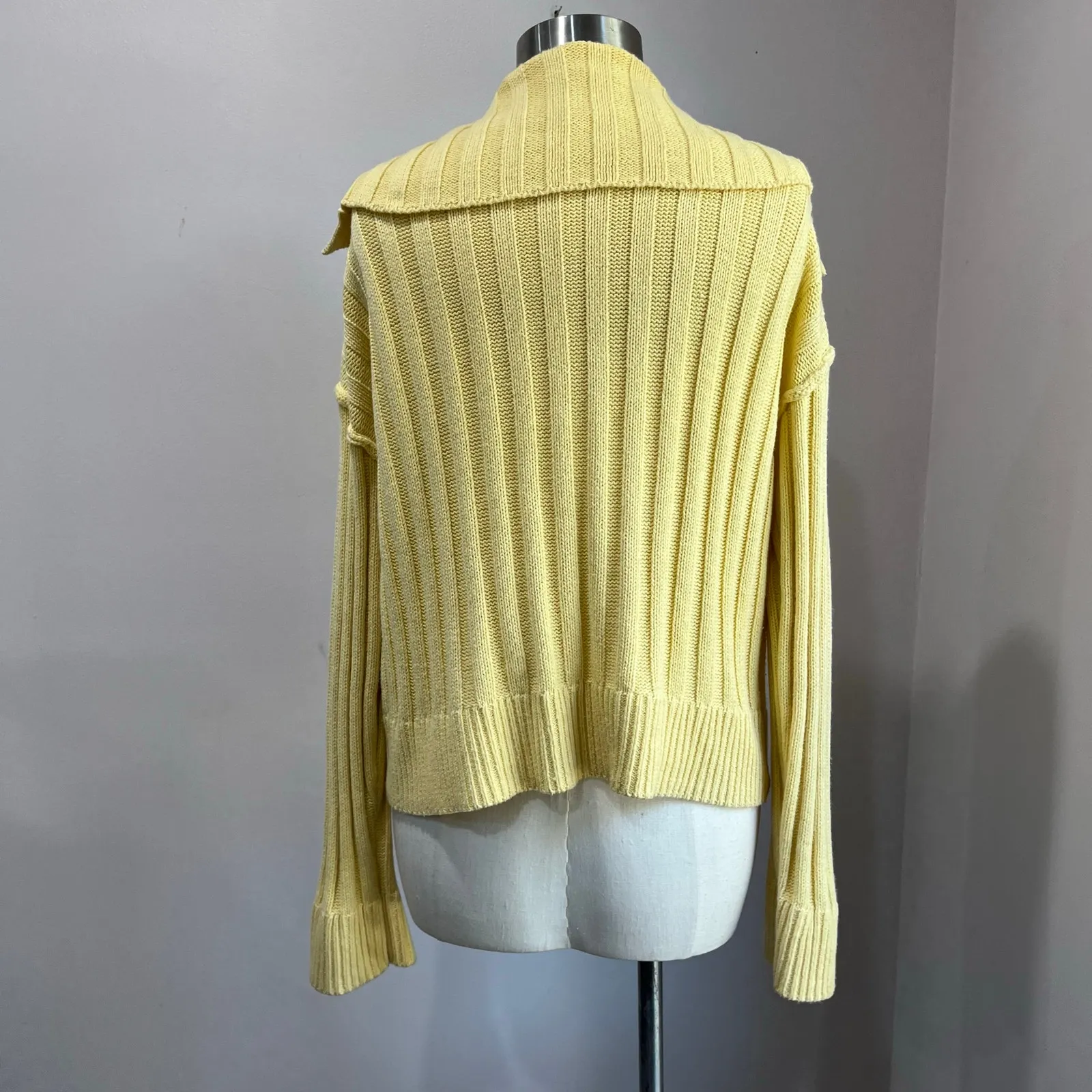 Hippie Rose Ribbed Sweater Size L Yellow Collared Preppy Knit Pullover - Image 2