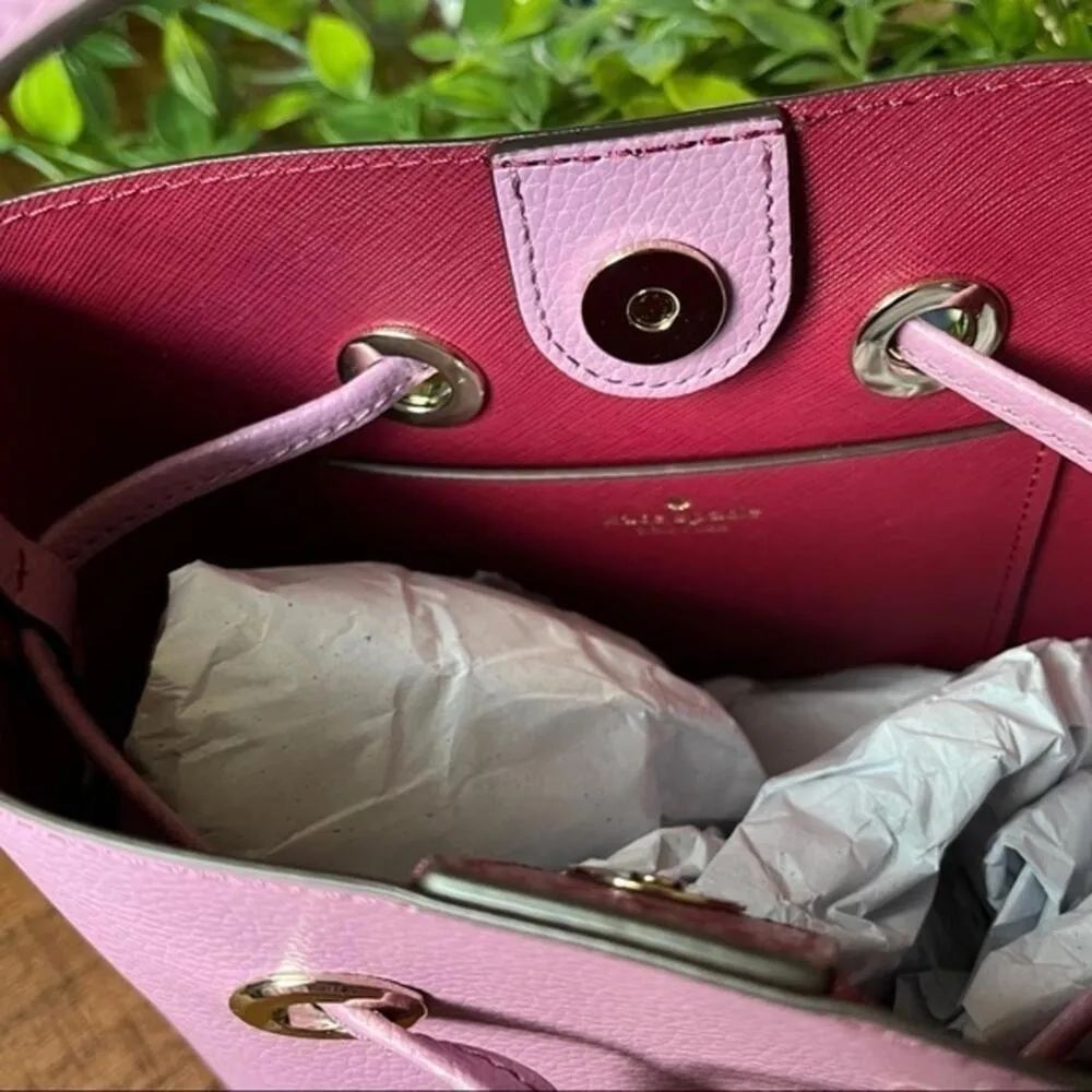 Kate Spade New York Purple Bucket Bag Crossbody Drawstring Pale Gold Hardware NW - Image 8