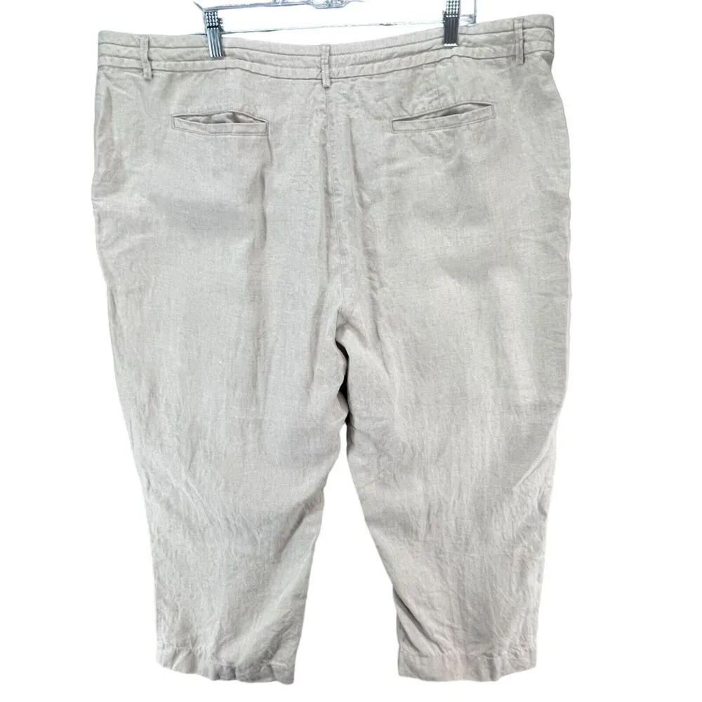 LL Bean Capri Pants Women 24W Beige Linen Classic Fit Drawstring Coastal Resort - Image 4