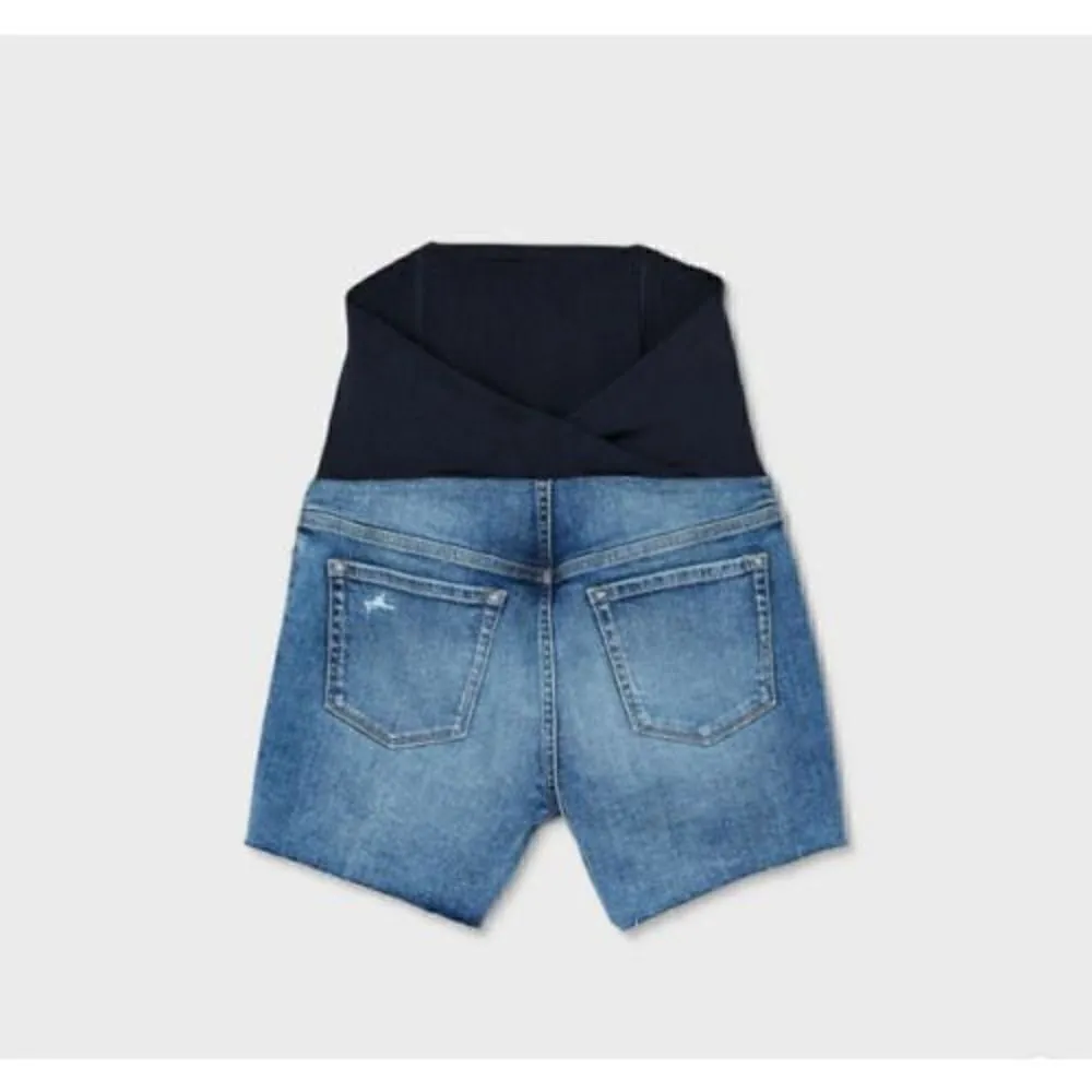 Isabel Maternity Womens Size 8/29 4" Over Belly Midi Maternity Shorts Blue - Image 2