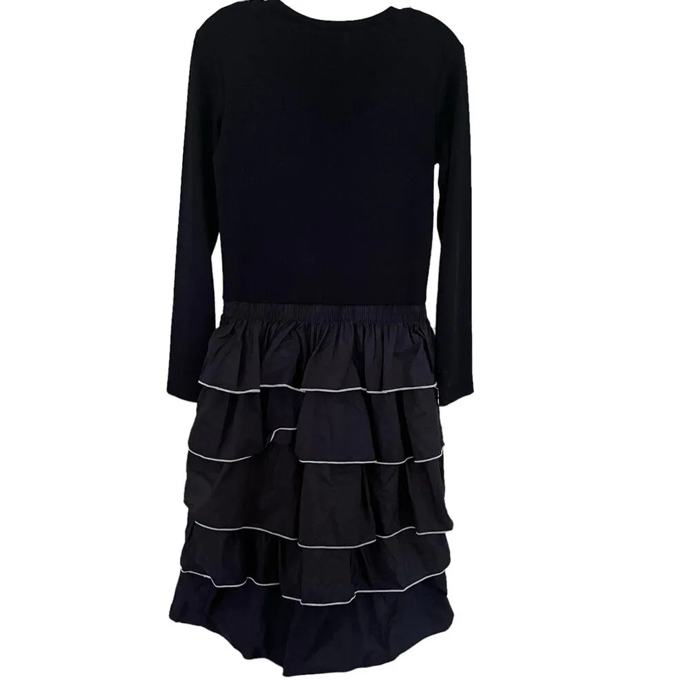 Zara Black Ruffle Tiered Long Sleeve Crewneck Midi Dress size L - Image 2