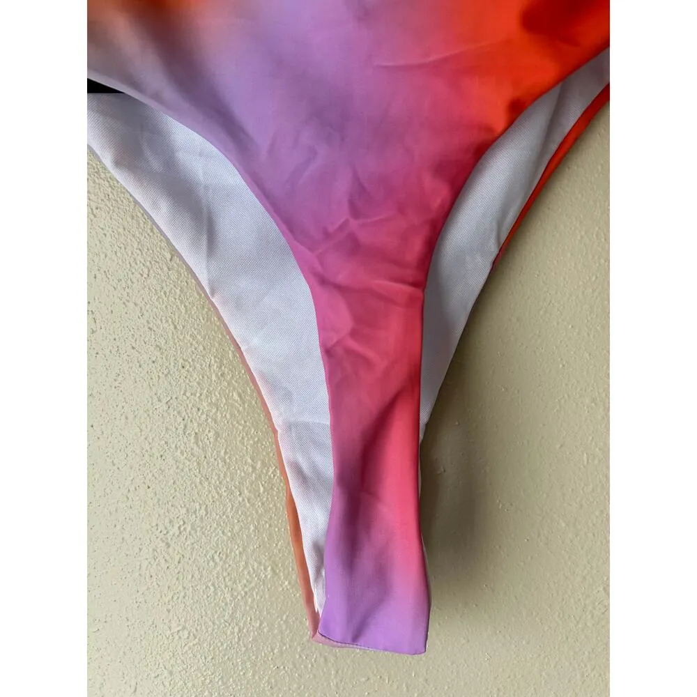 PrettyLittleThing Orange Multi Ombre Bandeau Swimsuit Size US 6 - Image 8