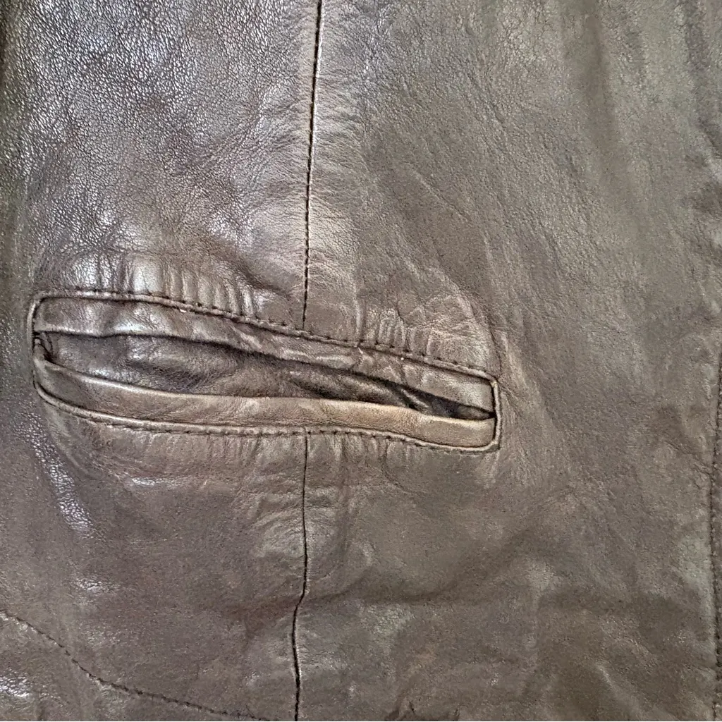 AllSaints Spitalfields Brown Leather Moto Jacket Size 2 - Image 7