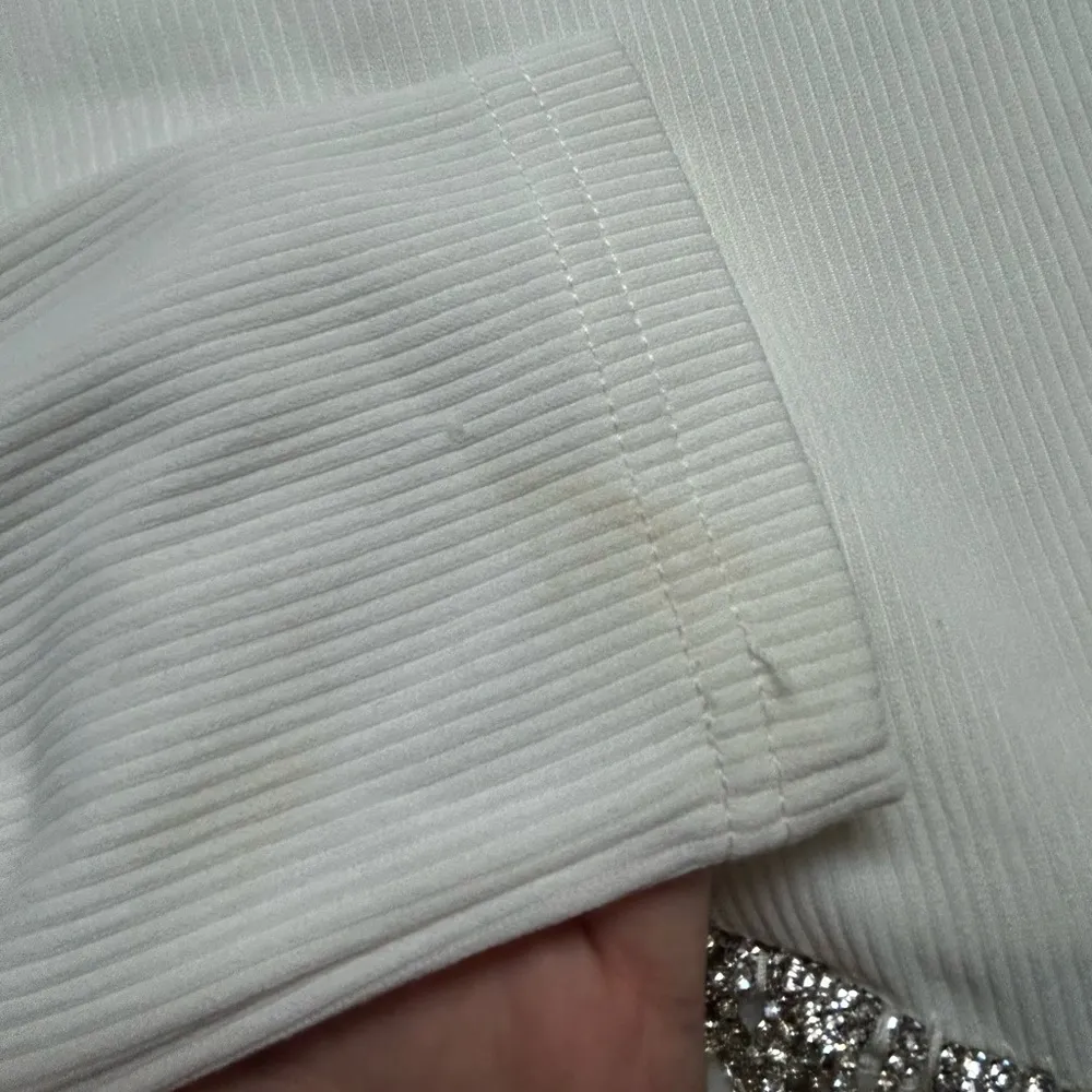 White Long Sleeve Crop Top with Rhinestone Trim - Image 6