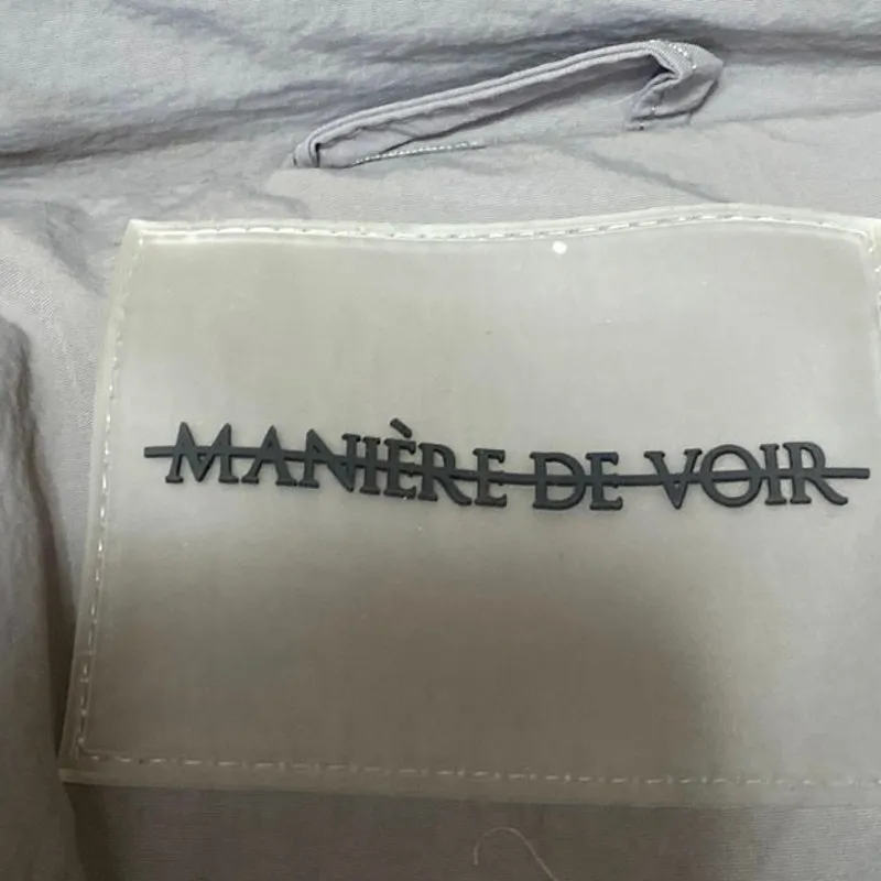 Manier De Voir Women's Gray Tan Full Zip Hoodie Hooded Puffer Coat Jacket Size L - Image 5