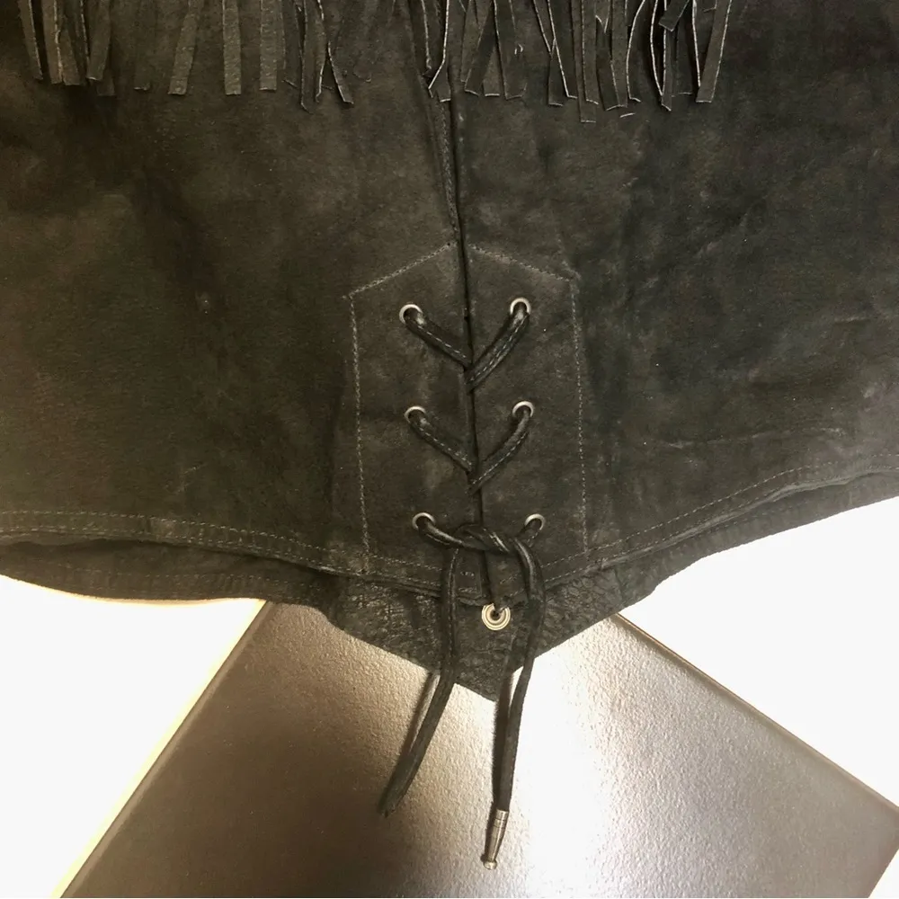 Vintage 80s Winlit Fringe Suede Cropped Jacket Leather Rocker Chick Cowgirl sz M Black Size M - Image 11