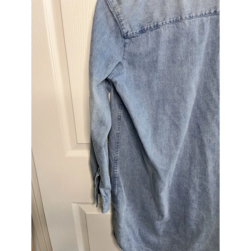 Quince Distressed Blue Denim Shirt Dress Size XS Chambray Summer Teacher Work - Image 9