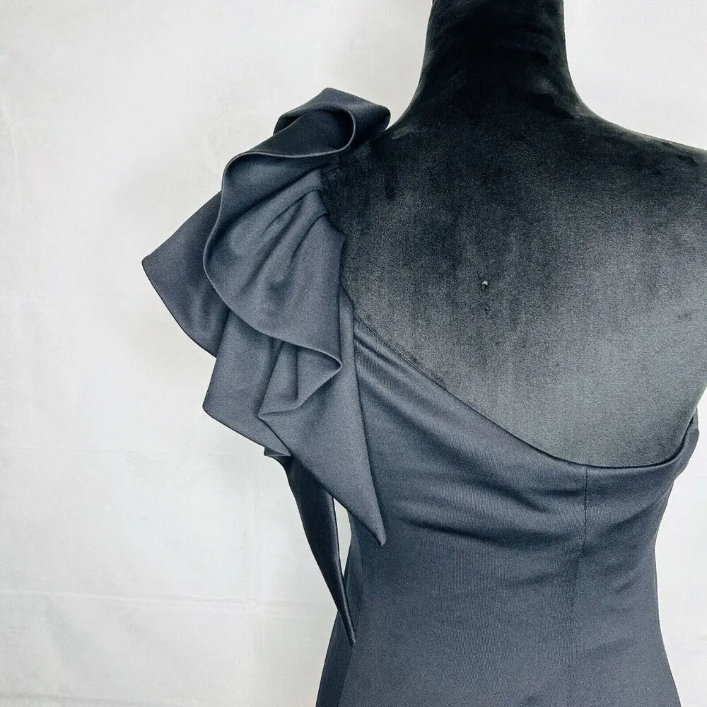 Anthropologie Minuet One Shoulder Black Bodycon Mini Dress Size S Lined Ruffled - Image 7