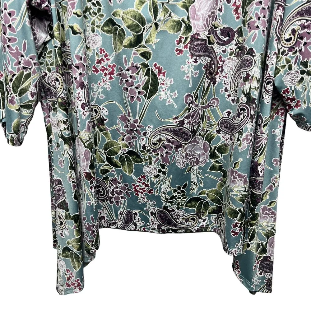 Avenue Shark Bite Hem Long Sleeve Women's Paisley Print Top Size 30/32 Stretch - Image 4