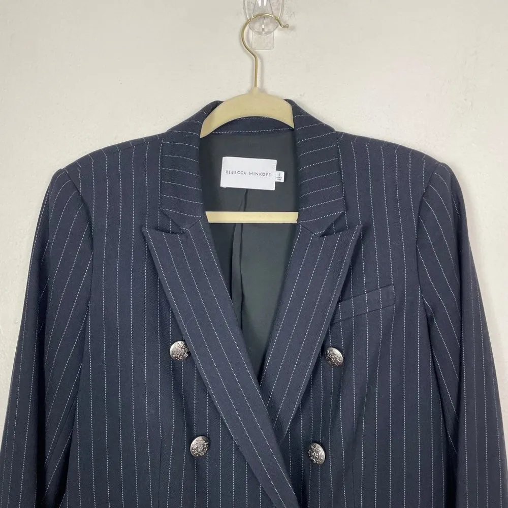 Rebecca Minkoff Woman's 6 Navy Blue Pinstripe‎ Double Breasted Gabby Blazer - Image 3