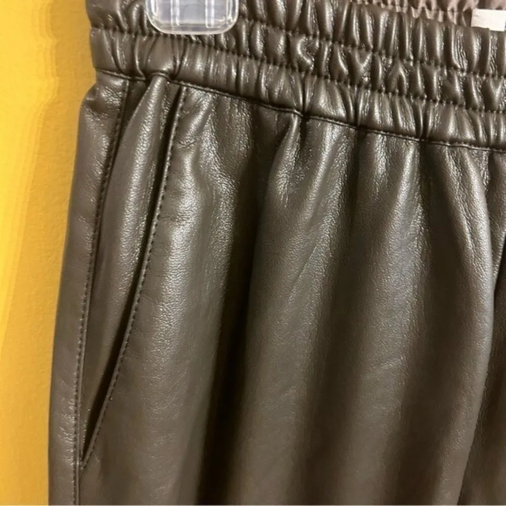 Babaton Aritzia army green faux leather ladies jogger style pants, size 0 chic - Image 7