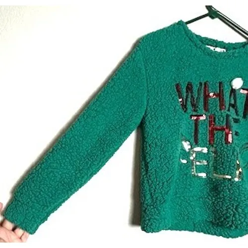 Green Sherpa Women's Christmas "WHAT THE ELF" Sequin Sweatshirt M Soft Festive Size M - Image 9