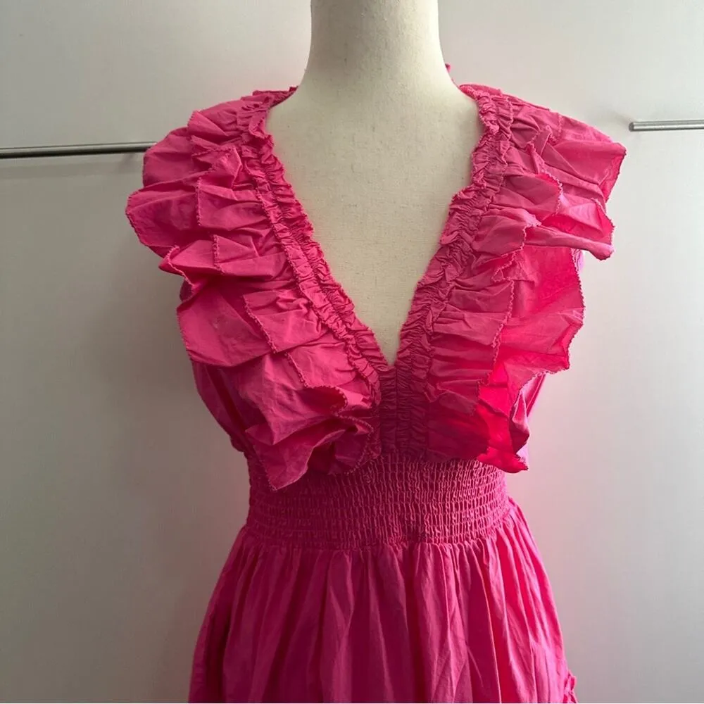 House of Harlow 1960 Size S Pink Ruffle V-Neck Maxi Dress Girly Feminine TeaTime - Image 14