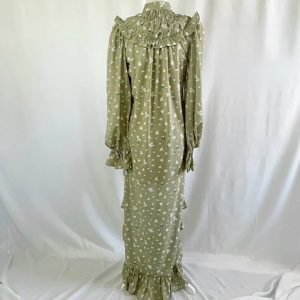 New  Floral Tie Neck Long Sleeve High Low Dress Green Size Small - Image 12