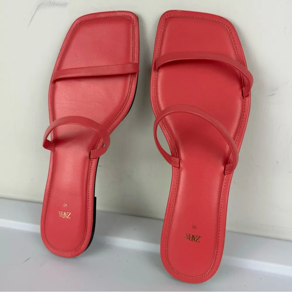 ZARA Barbie Pink Slide Sandals Sz 40 Square Toe Flats Double Strap - Image 8