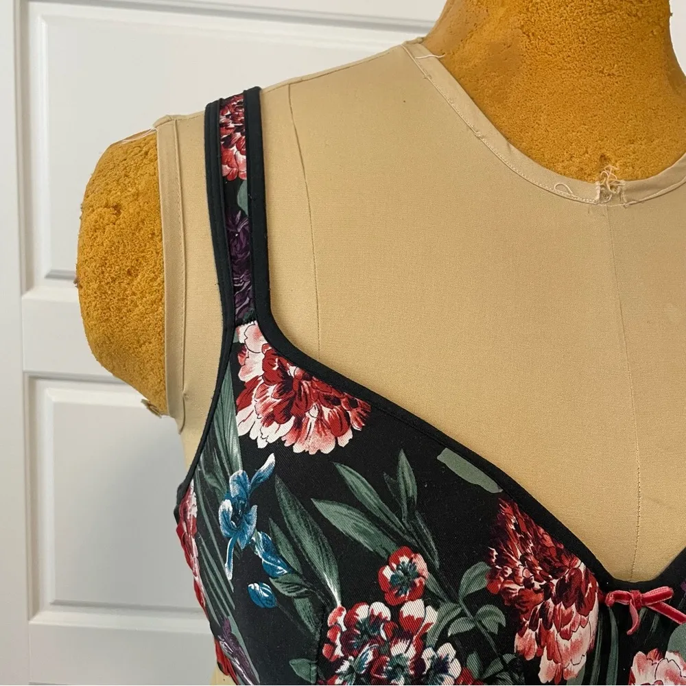 Cacique Black Floral Velvet Bow Lightly Lined Balconette Bra 40DD - Image 3