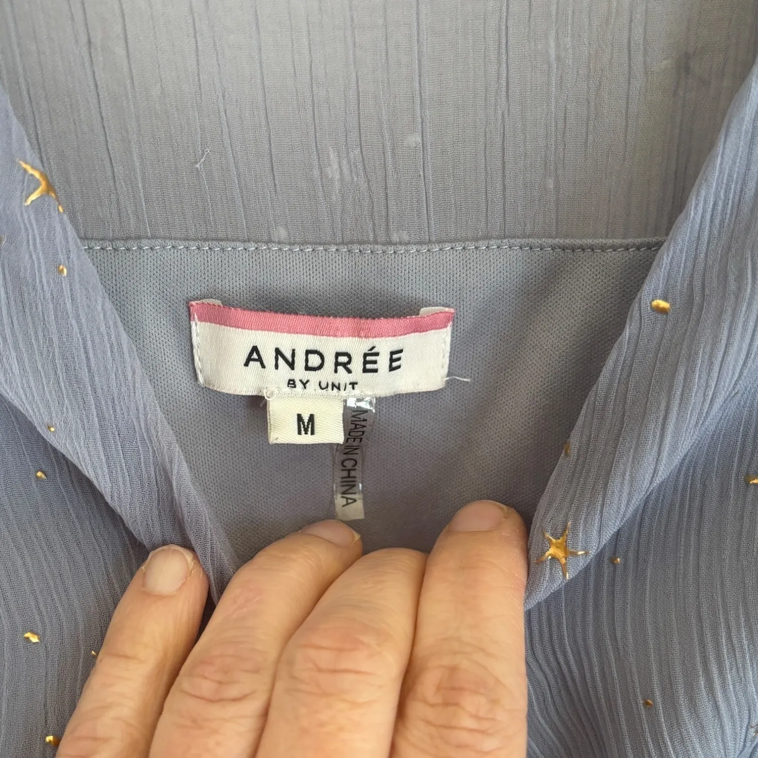 Andree by Unit Blue Gold Star Romper M Long Sleeve Boho Celestial Festival Chic - Image 5