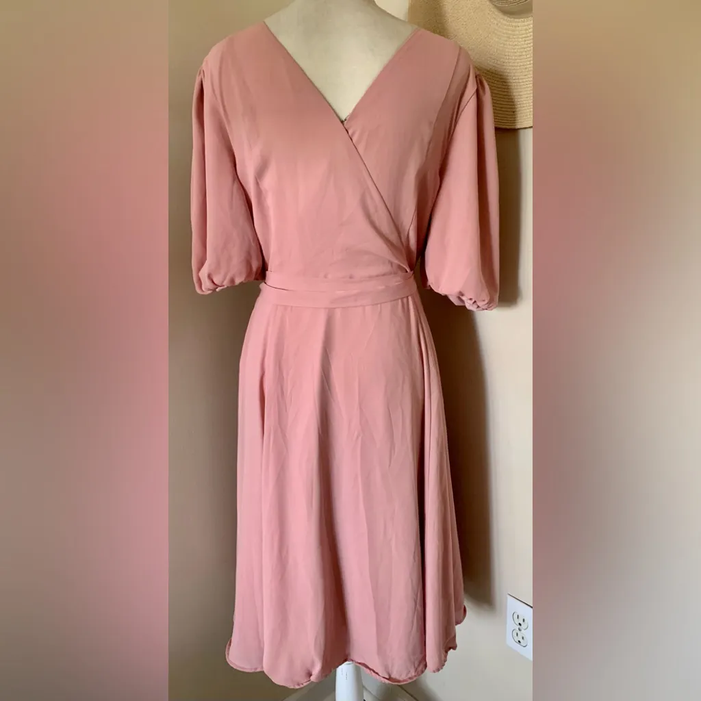 FAME AND PARTNERS Georgette Blush Pink V-Neck Wrap Gown Cocktail Dress Size 14 - Image 4