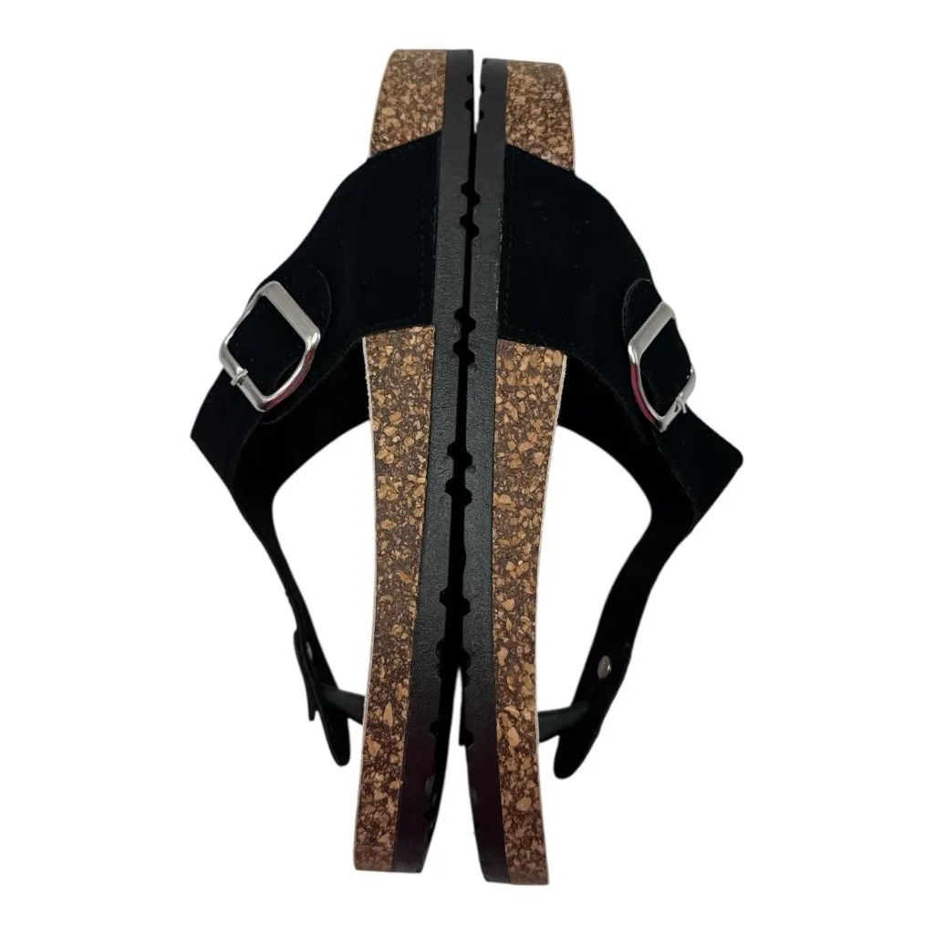 Womens Black Cork Sole Sandals With Adjustable Buckle & Toe Strap Size 10 - Image 3