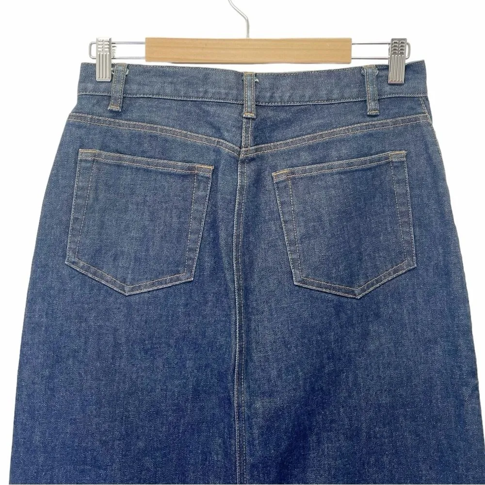 GAP Vintage Y2K Midi Jean Skirt Dark Wash Rigid Front Slit Denim Skirt Size 6 - Image 6