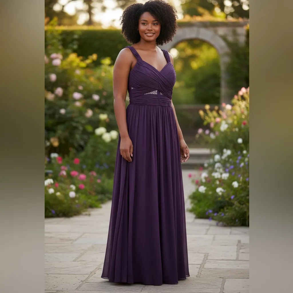 Eva Plum Purple Formal Gown Women’s Large Bridesmaid Prom Evening Chiffon Dress - Image 13