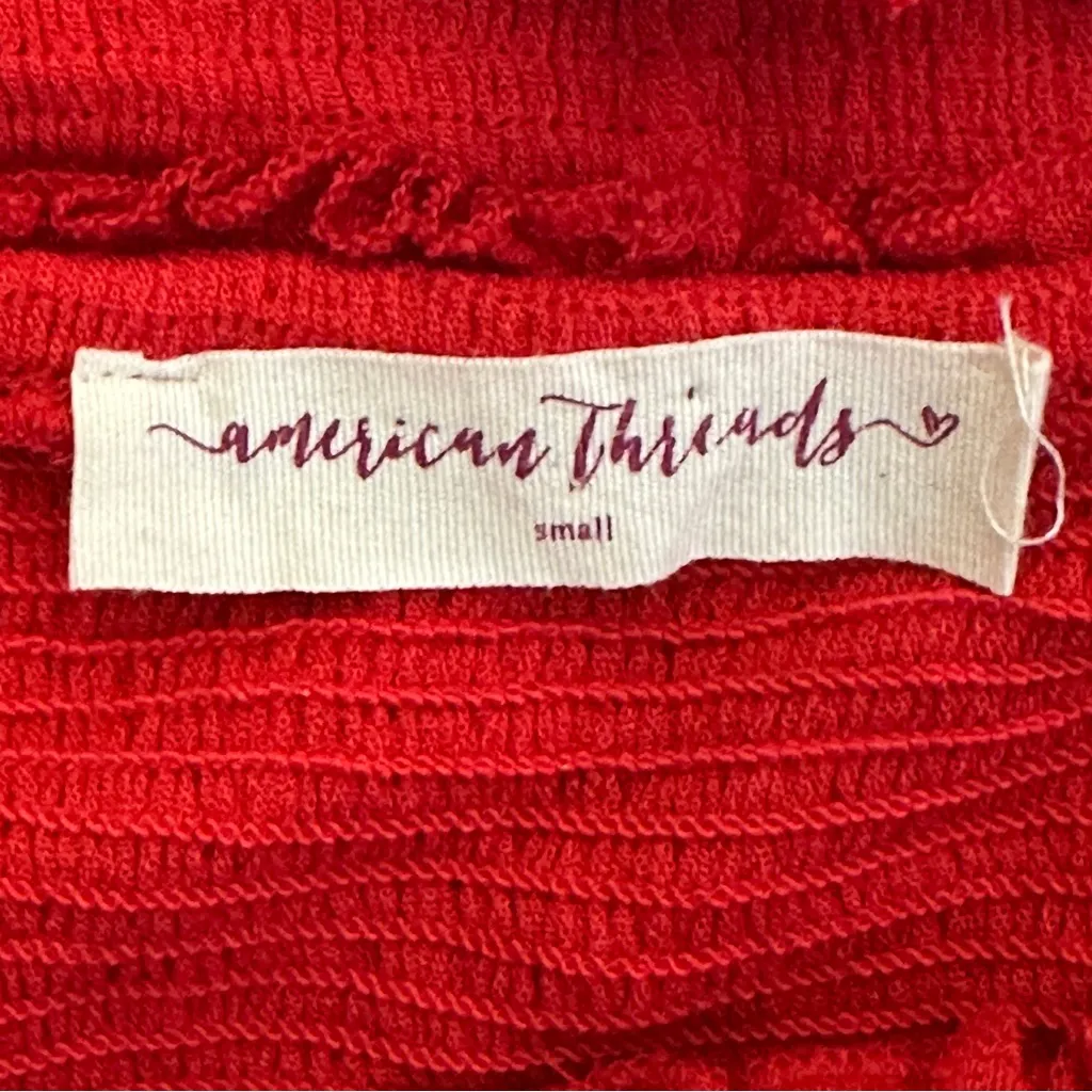 American Threads Lace Up Top Womens S Red Smocked Ruffle Boho Indie Festival - Image 4