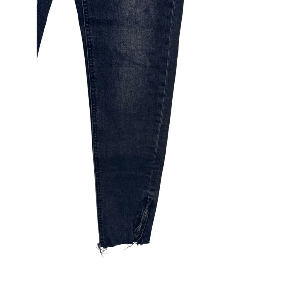 Zara Women's Jeans Ankle Zip Raw Hem Mid-Rise Denim‎ Fading Stretch Black Sz. 2 - Image 6