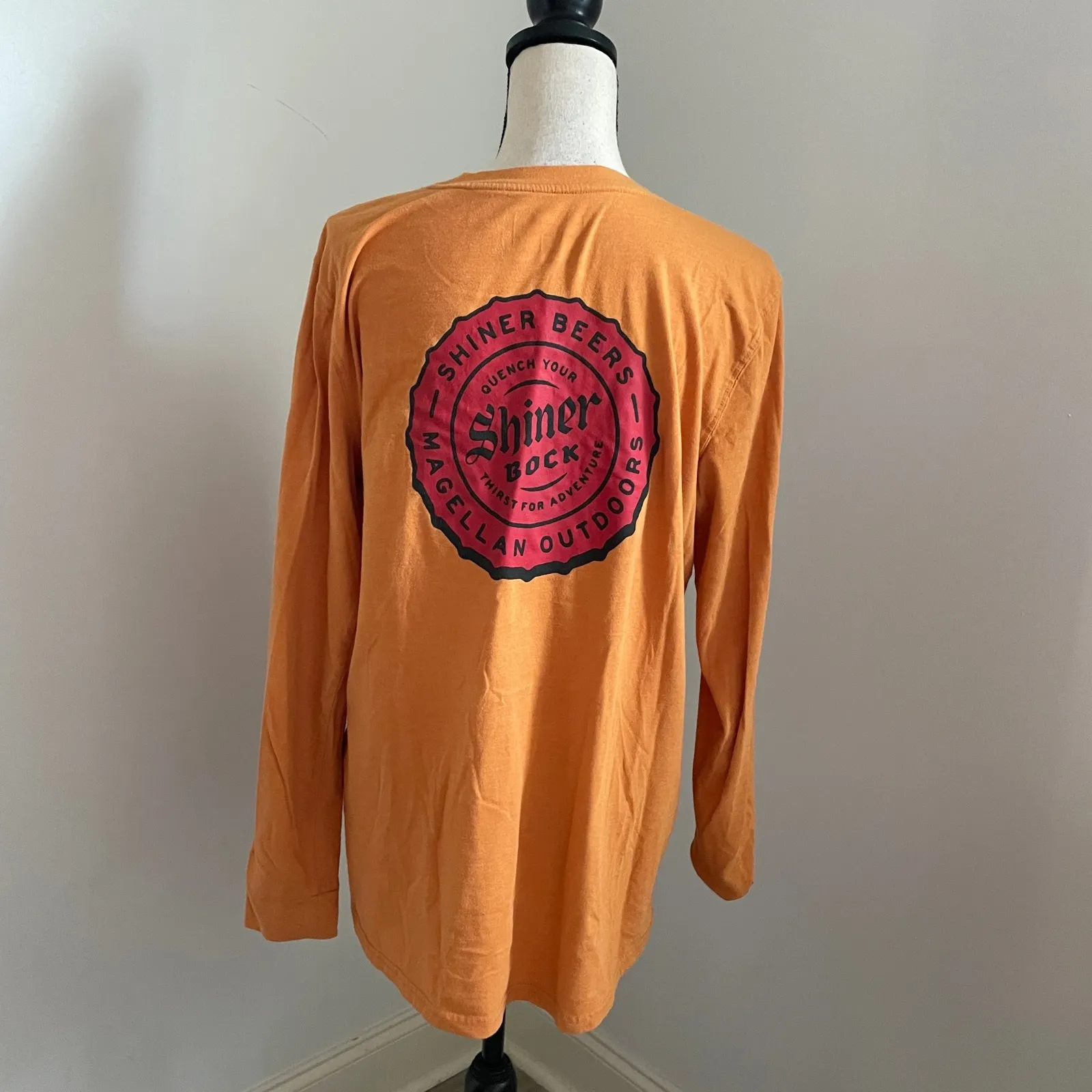 Shiner Bock Magellan Beer Tee Large Long Sleeve Shirt Orange Fish Gear Boyfriend - Image 4