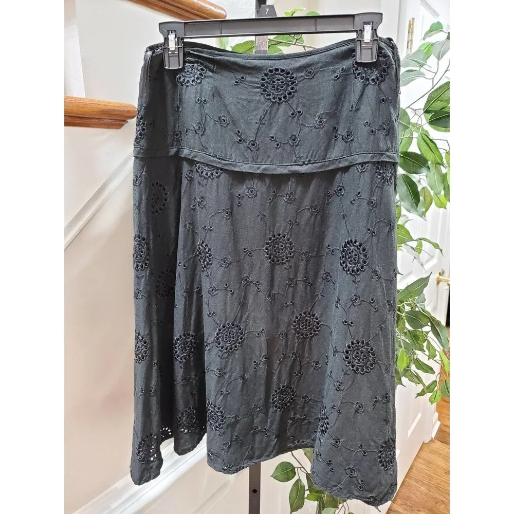 Vintage Carole Little Black Linen & Rayon A-Line Casual Knee Length Skirt Size 4 - Image 11