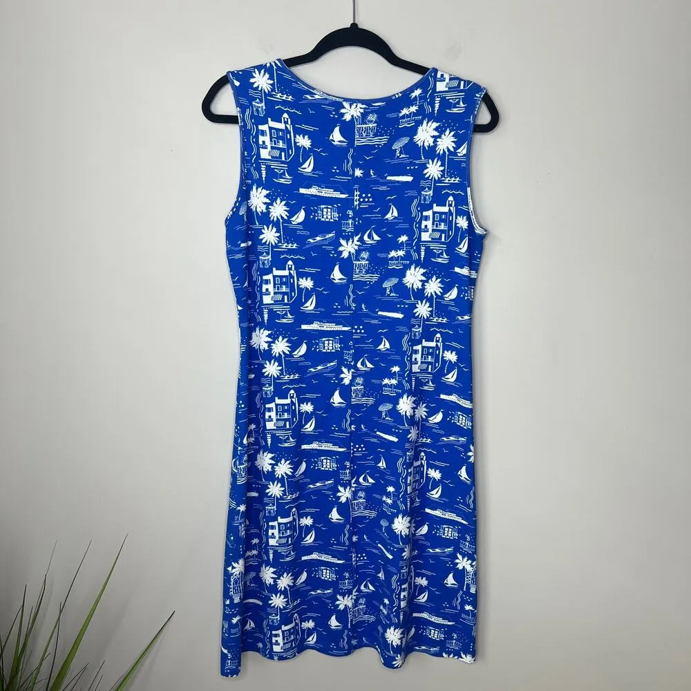 Leggiadro Italian Designer Knit Mediterranean Summer Tank Dress MSRP $495 Resort Blue Size M - Image 4
