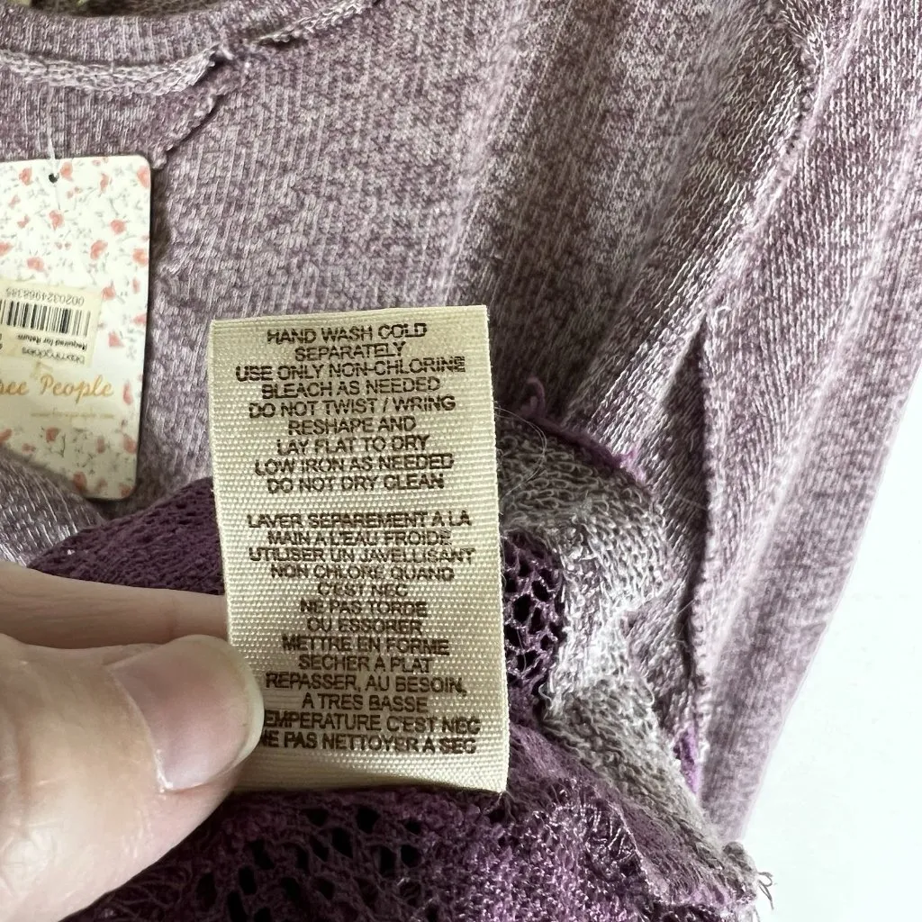Free People We The Free Purple Sweater Top Lace Sides Womens‎ M - Image 7