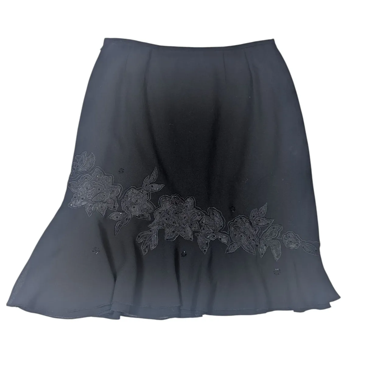 Y2K Vintage Whimsygoth Floral Applique Beaded Skirt Black Size 12 - Image 2