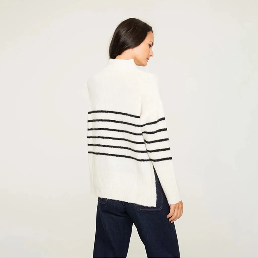 🆕 NWOT Pacas Women’s Mock Neck Sweater Baby Alpaca Wool Striped Long Sleeve XL Black - Image 3